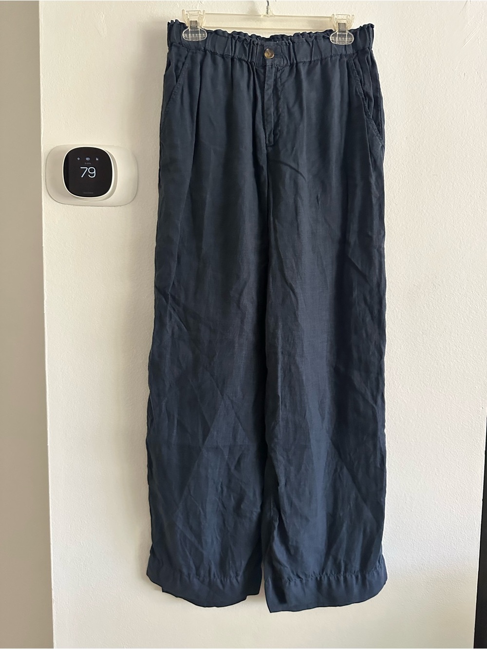 Faherty linen Navy Wide-Leg Elastic Waist Pants women medium - Picture 2 of 8